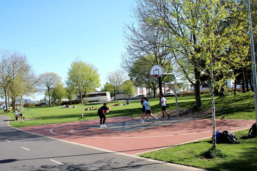 Redesigned public park in Carlow town with basketball court