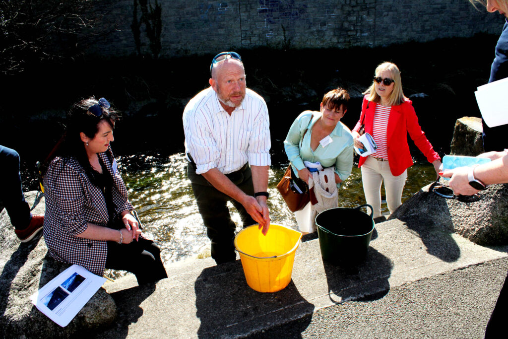 Declan Cullagh, Fisheries Officer, South East Region Basin District, Inland Fisheries Ireland speaking at the Town Centre first LAWPRO event at the Wier and Fish Pass in Carlow town